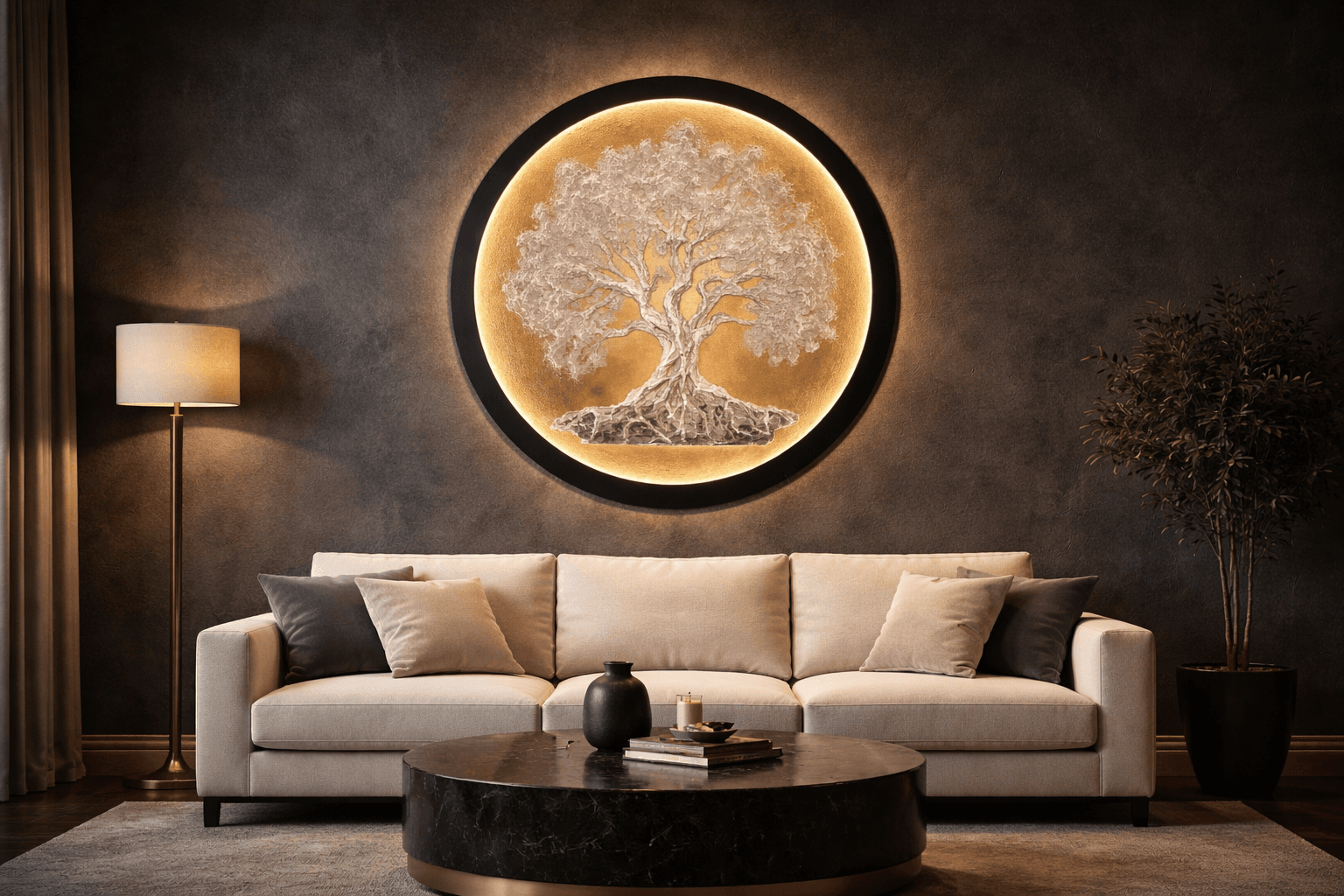 Tablou decorativ „Arborele Luminii” 82 cm cu LED – handmade, relief, design modern — image 2