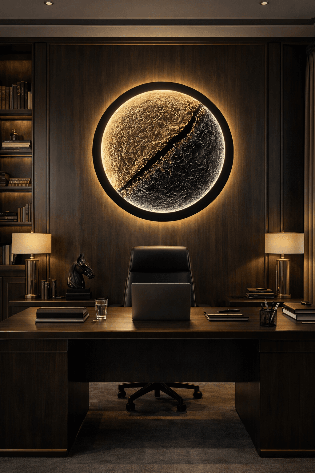 Tablou decorativ „Linia dintre lumi” 73 cm cu LED și foiță de aur – handmade, relief — image 4