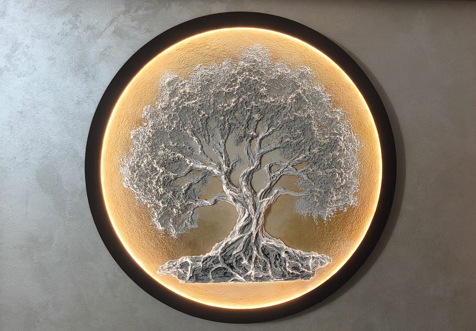 Tablou decorativ „Arborele Luminii” 82 cm cu LED – handmade, relief, design modern